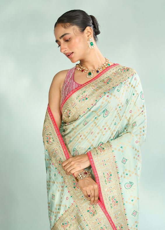 Mohey Women Sea Green Festive Saree