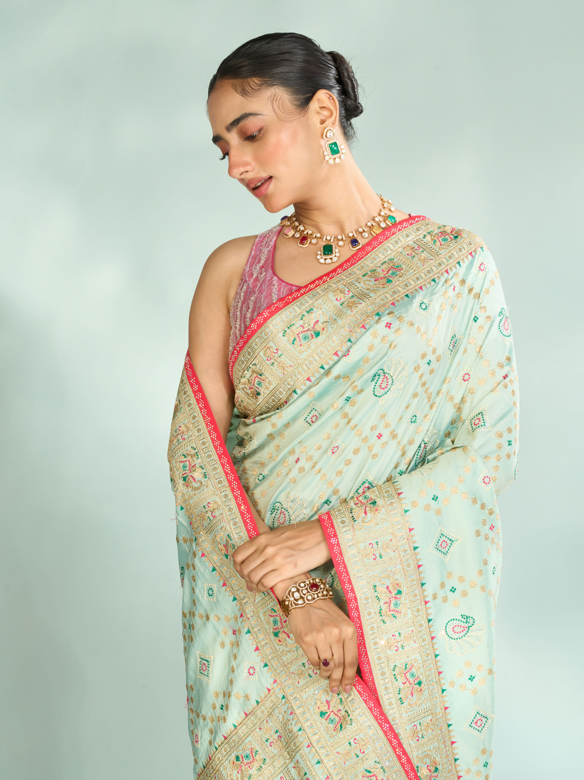 Mohey Women Sea Green Festive Saree