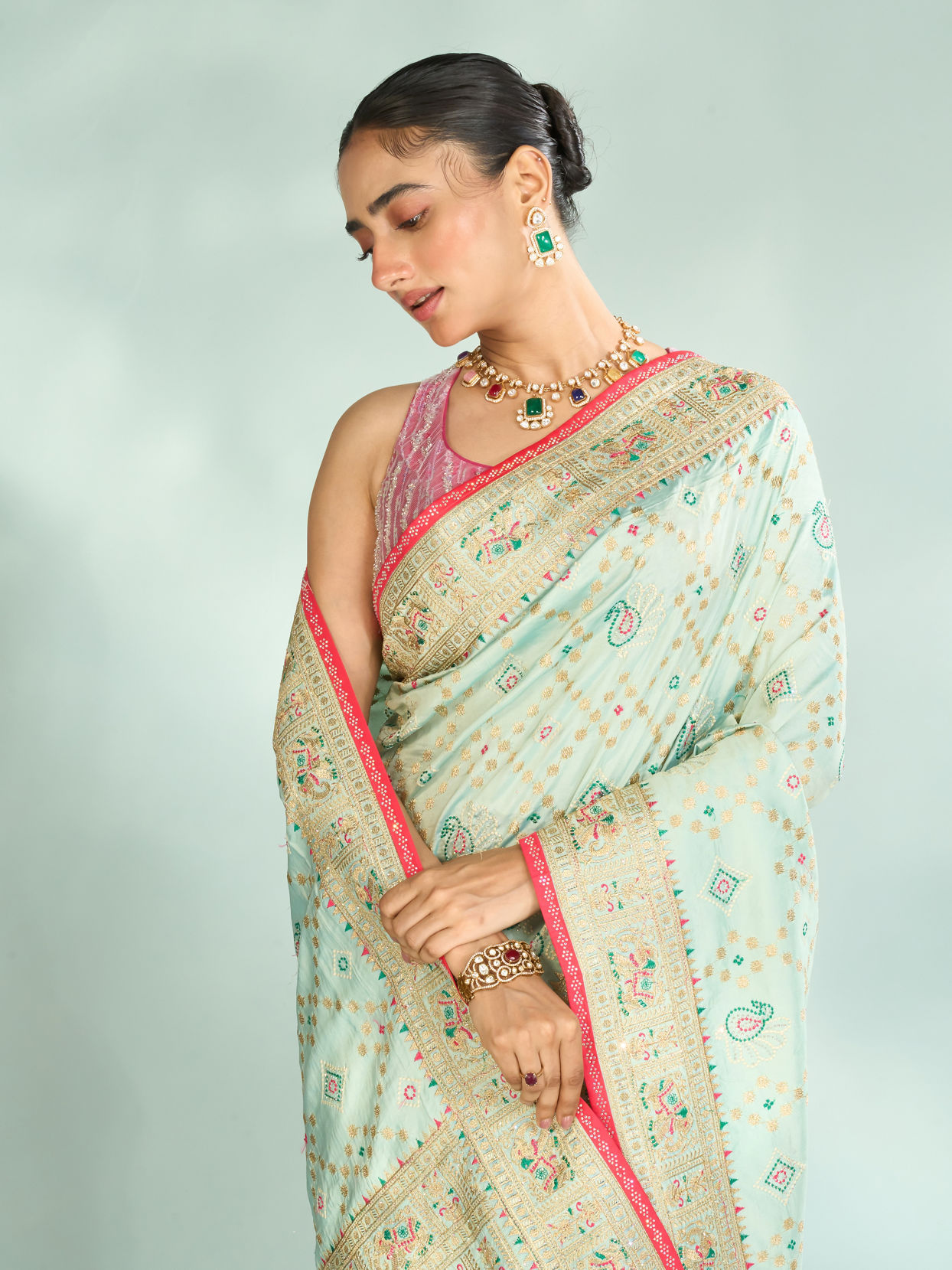 Mohey Women Sea Green Festive Saree