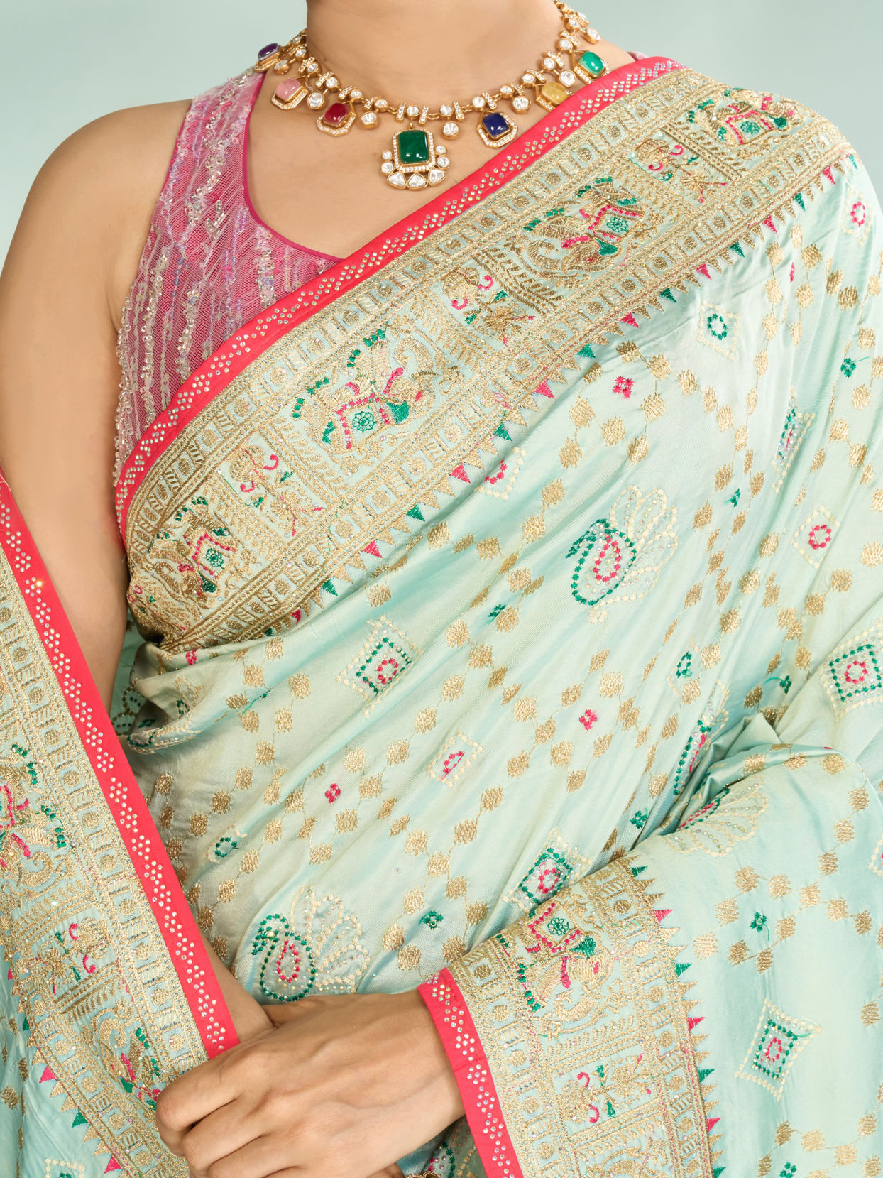 Mohey Women Sea Green Festive Saree