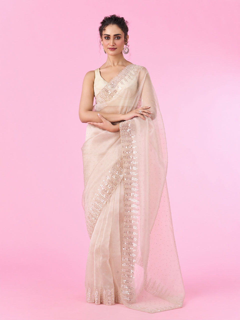 Mohey Women Fawn Elegance Organza Saree