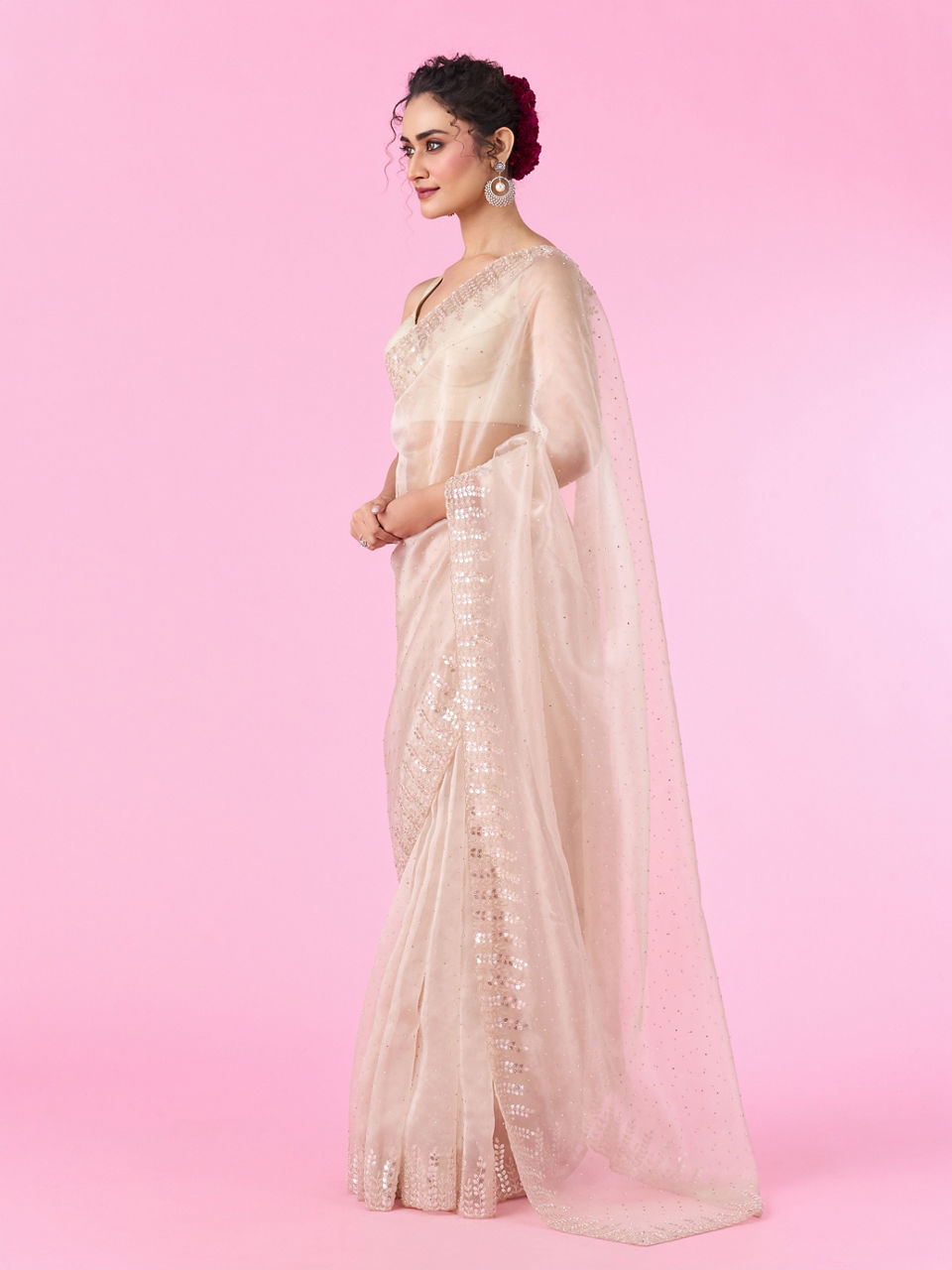 Mohey Women Fawn Elegance Organza Saree