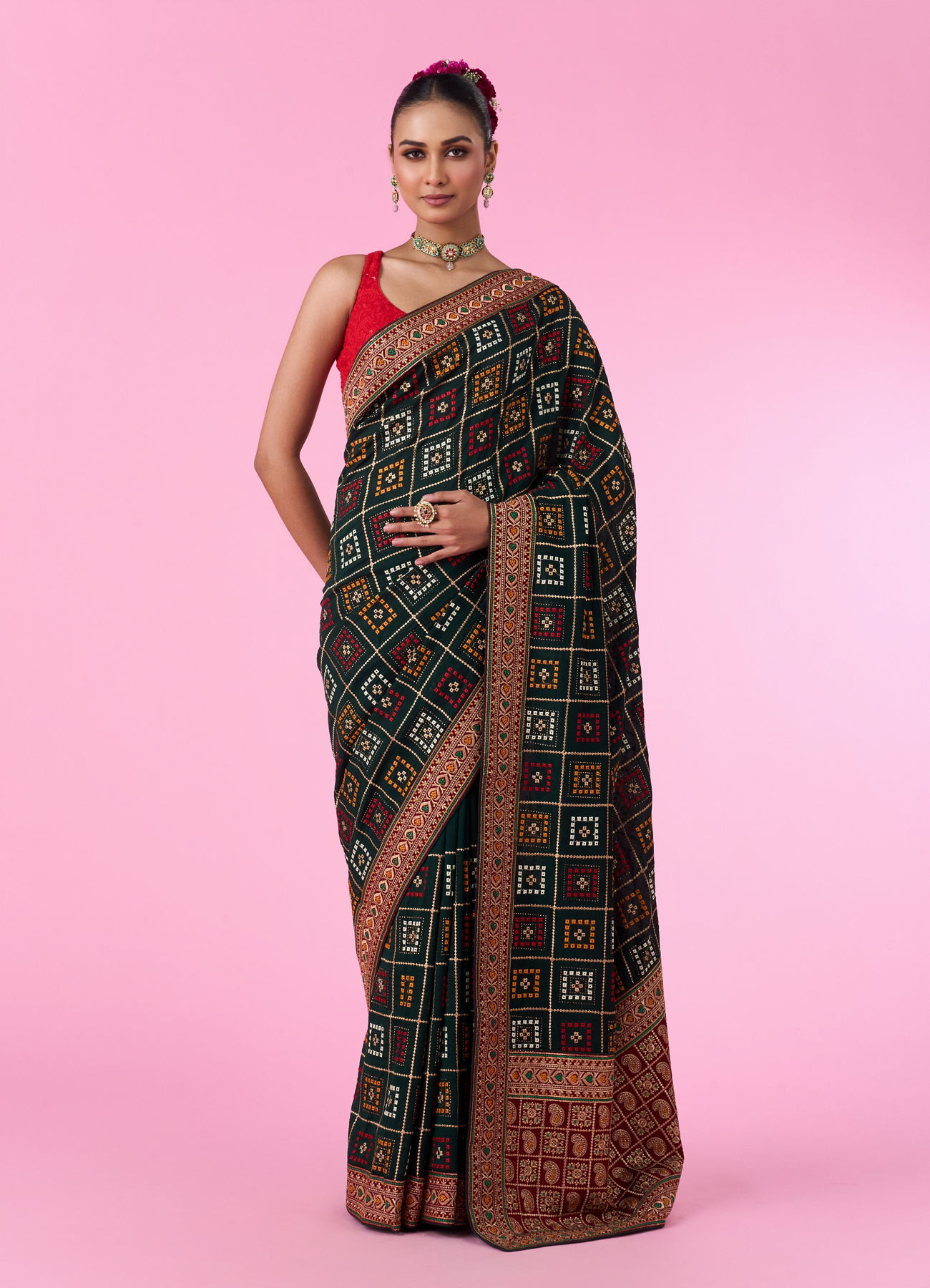 Mohey Women Bottle Green Euphoria Saree