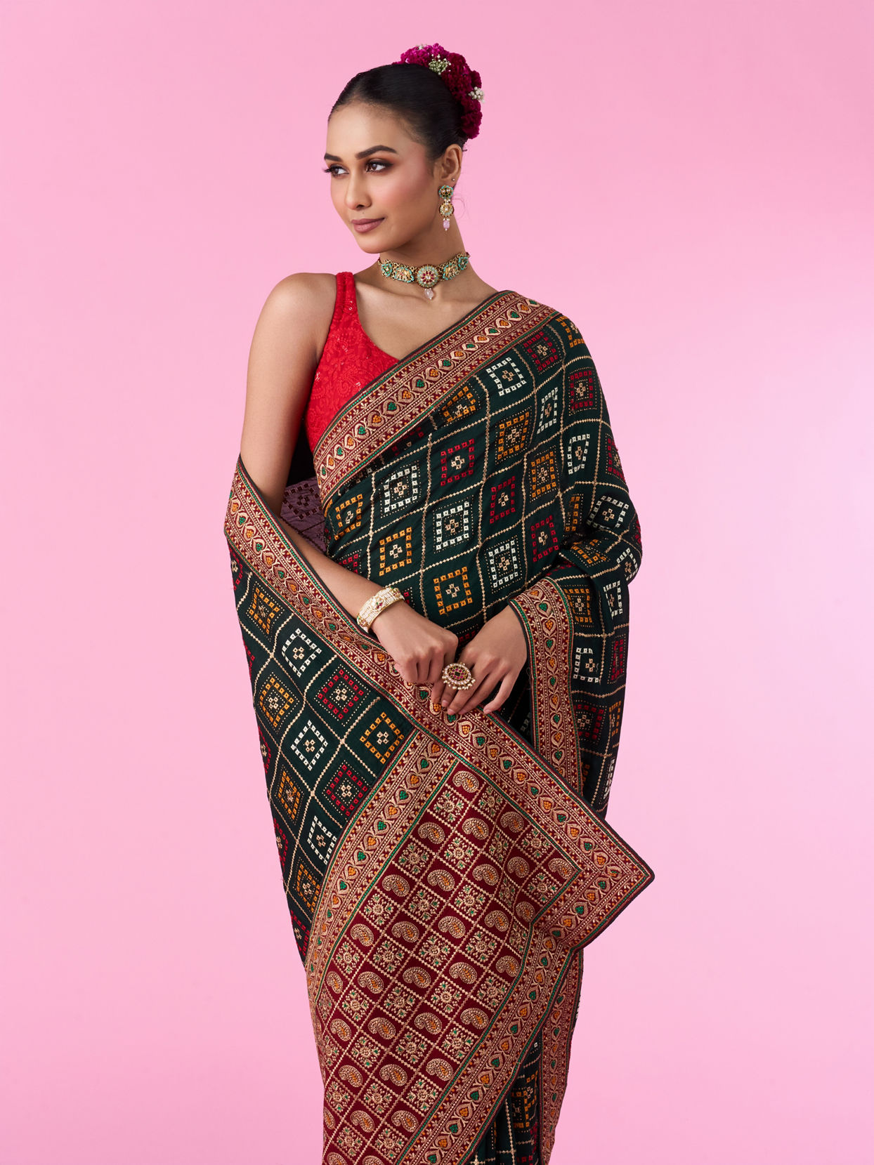 Mohey Women Bottle Green Euphoria Saree