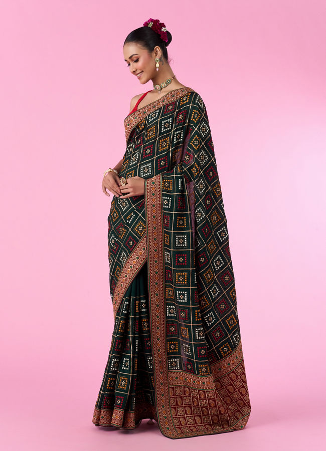 Mohey Women Bottle Green Euphoria Saree