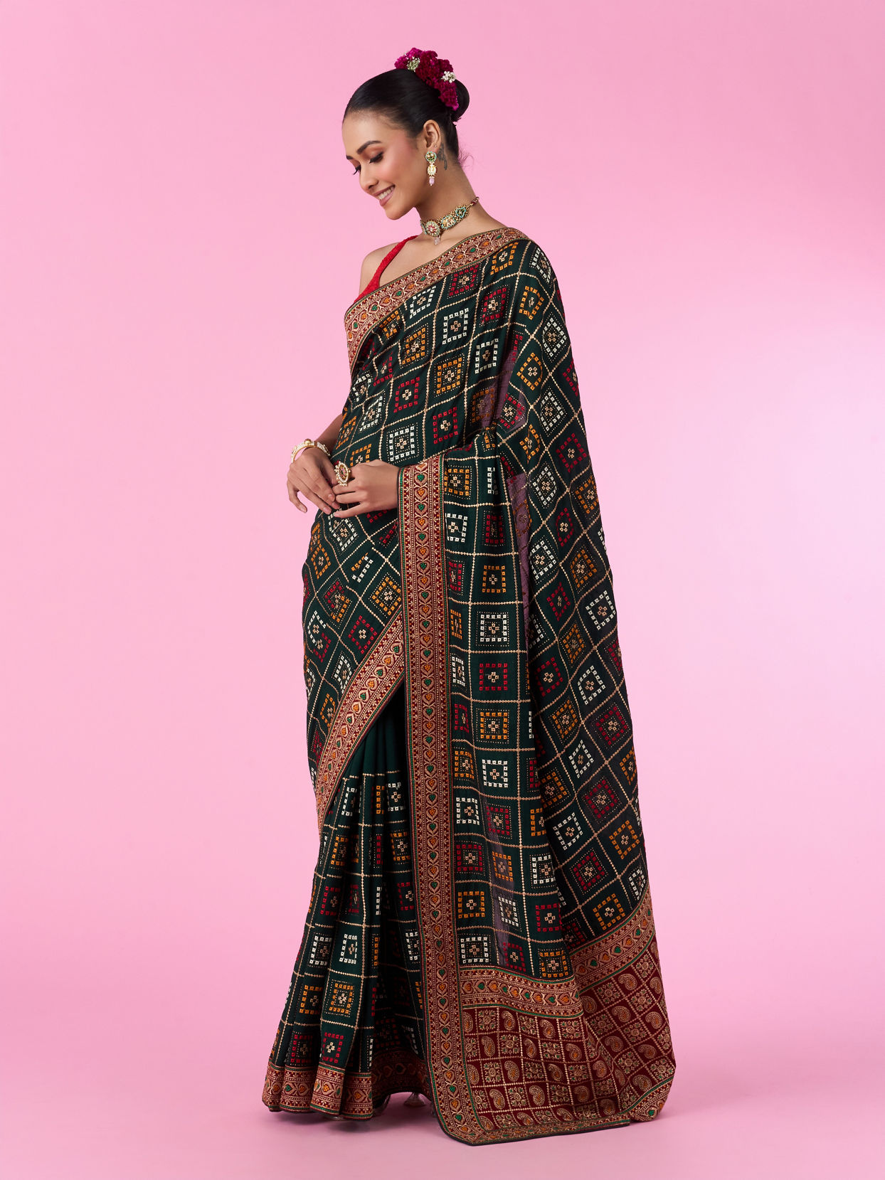 Mohey Women Bottle Green Euphoria Saree