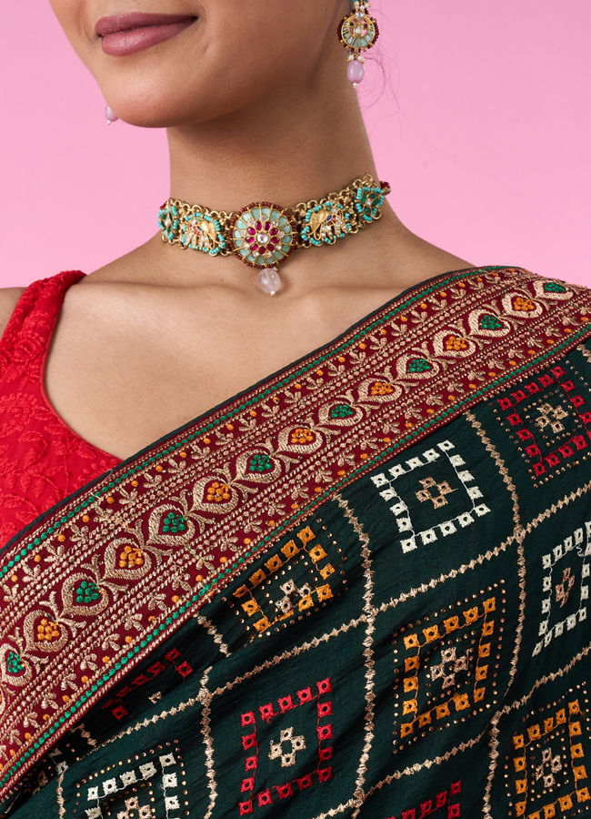 Mohey Women Bottle Green Euphoria Saree