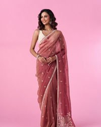 Mohey Women Pink Organza Saree