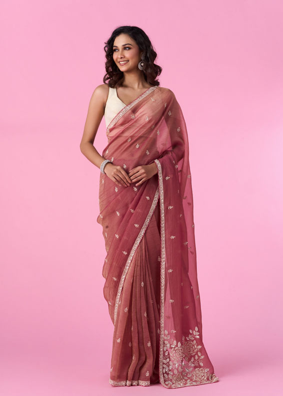 Mohey Women Pink Organza Saree