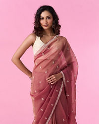 Mohey Women Pink Organza Saree