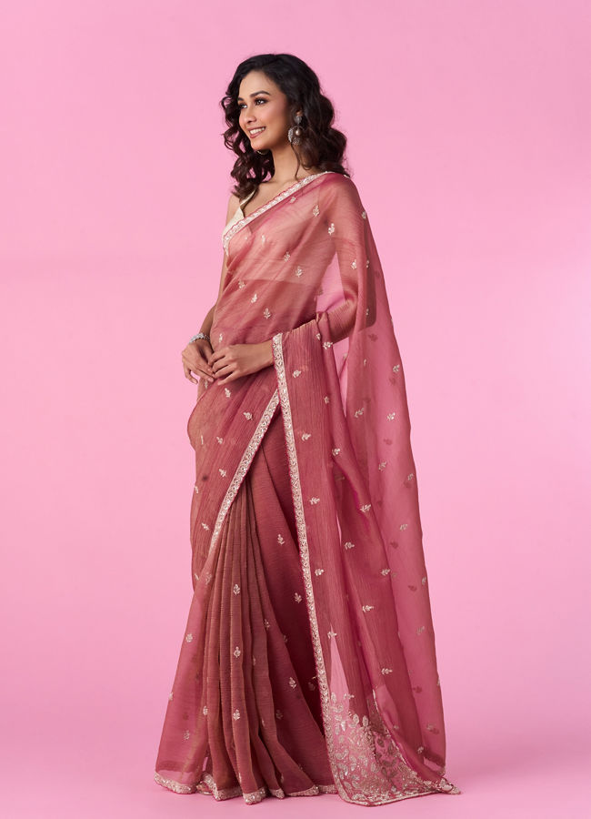 Mohey Women Pink Organza Saree