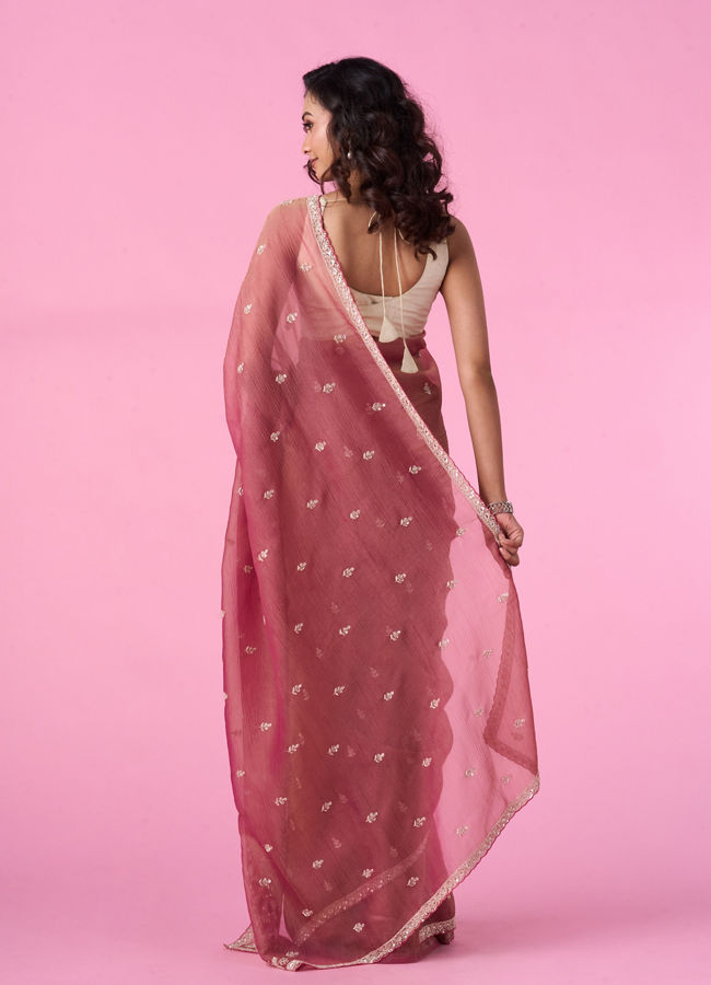 Mohey Women Pink Organza Saree
