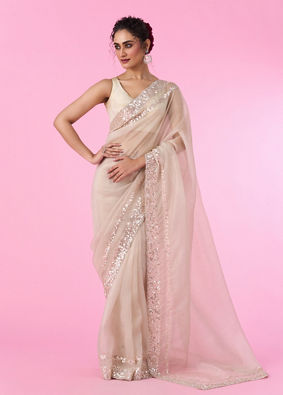 Mohey Women Exquisite Fawn Hued Organza Saree