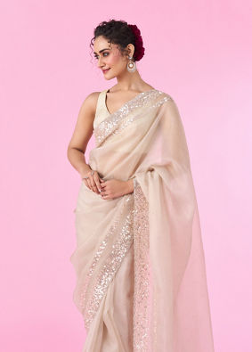 Mohey Women Exquisite Fawn Hued Organza Saree