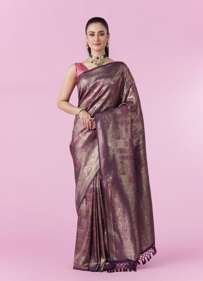 Mohey Women Wine Enchantment Banarasi Saree