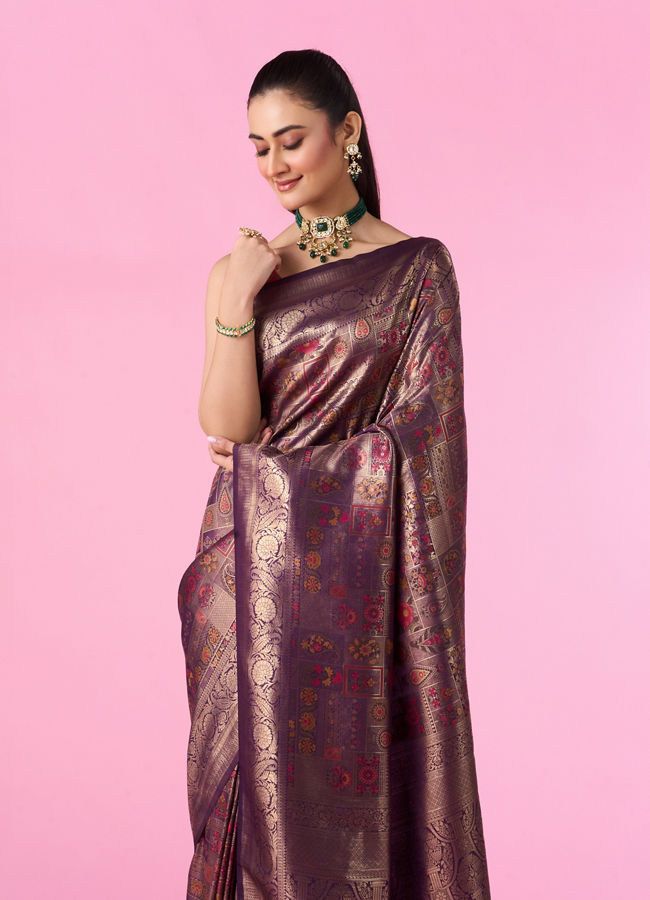 Mohey Women Wine Enchantment Banarasi Saree
