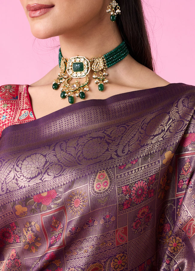 Mohey Women Wine Enchantment Banarasi Saree