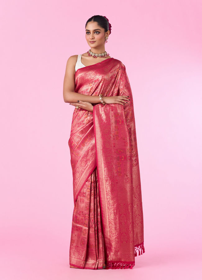 Mohey Women Regal Rani Pink Banarasi Saree