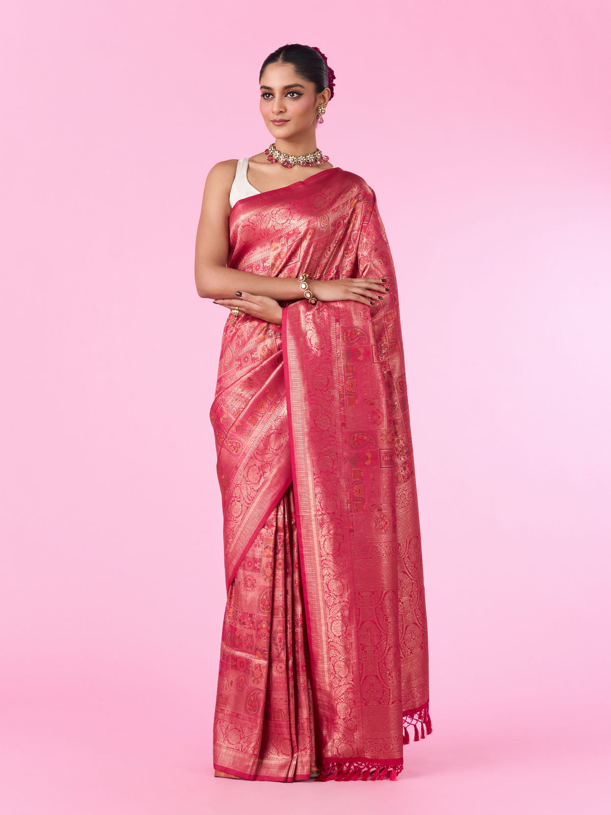 Mohey Women Regal Rani Pink Banarasi Saree