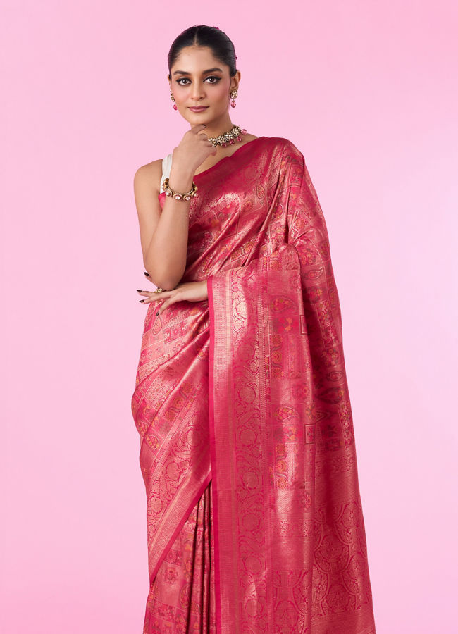 Mohey Women Regal Rani Pink Banarasi Saree