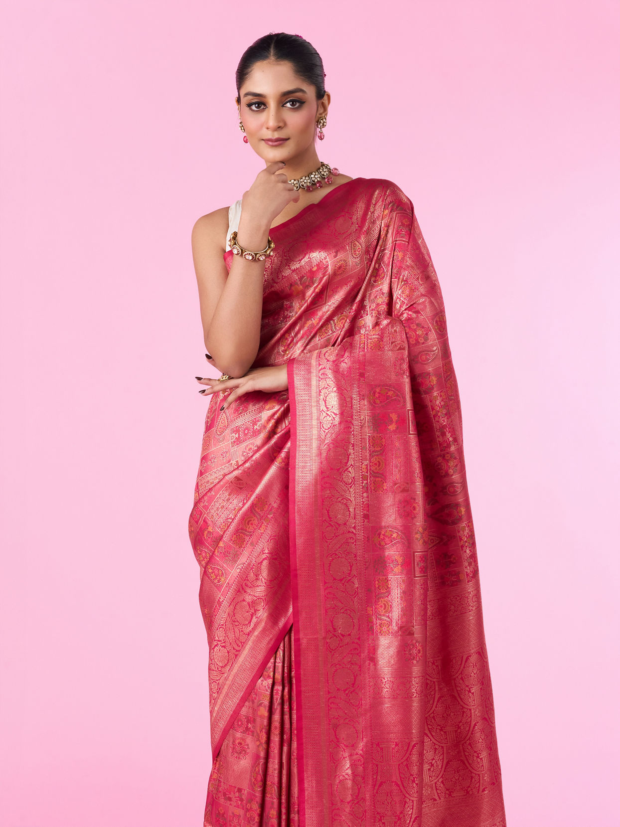 Mohey Women Regal Rani Pink Banarasi Saree