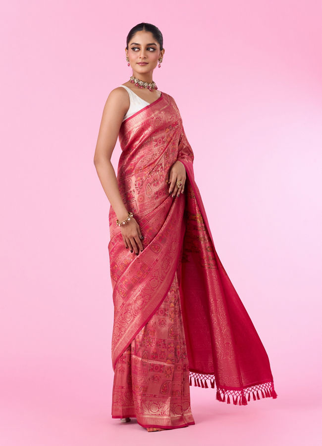 Mohey Women Regal Rani Pink Banarasi Saree