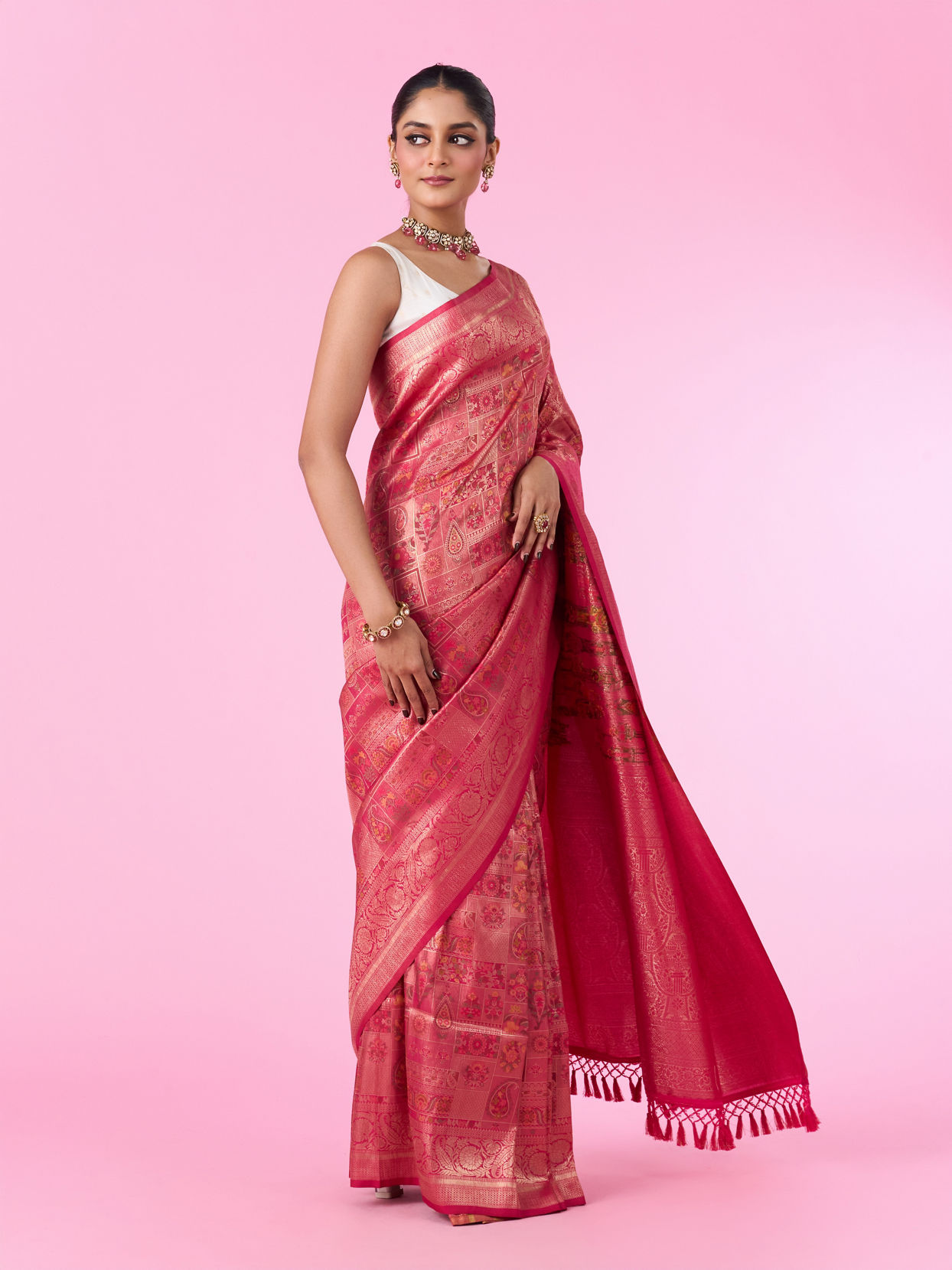 Mohey Women Regal Rani Pink Banarasi Saree