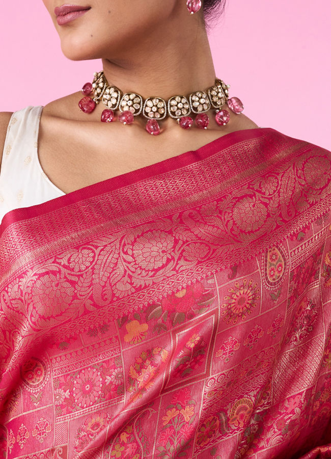 Mohey Women Regal Rani Pink Banarasi Saree