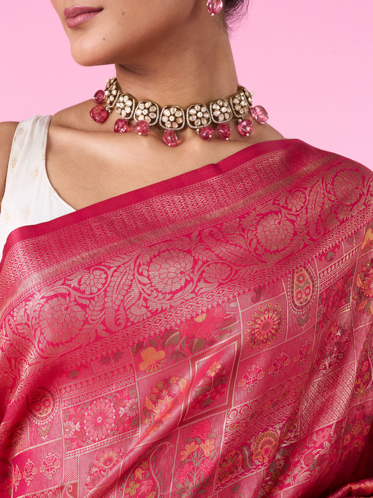 Mohey Women Regal Rani Pink Banarasi Saree