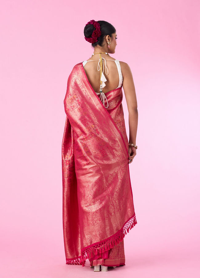 Mohey Women Regal Rani Pink Banarasi Saree