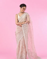 Mohey Women Elegant Fawn Organza Saree