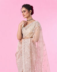 Mohey Women Elegant Fawn Organza Saree