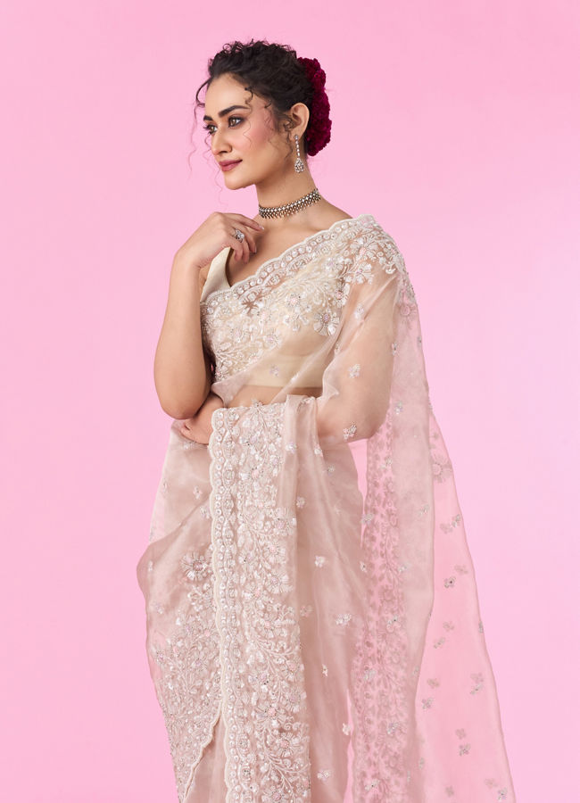 Mohey Women Elegant Fawn Organza Saree