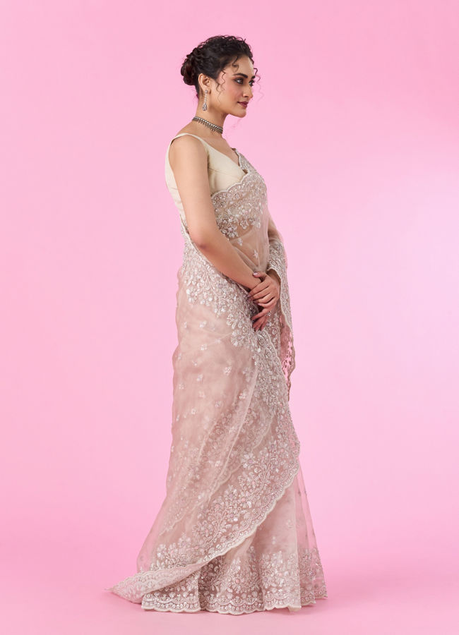 Mohey Women Elegant Fawn Organza Saree