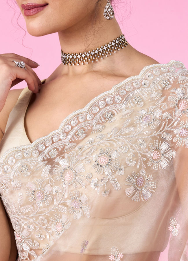 Mohey Women Elegant Fawn Organza Saree