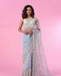 Mohey Women Radiant Light Blue Organza Saree