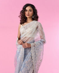 Mohey Women Radiant Light Blue Organza Saree