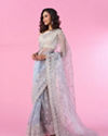 Mohey Women Radiant Light Blue Organza Saree