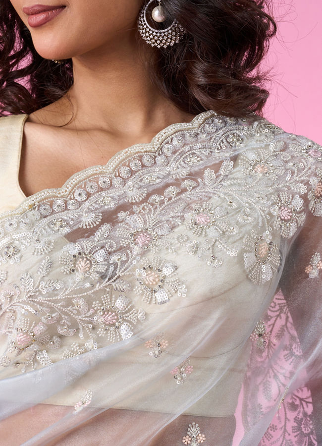 Mohey Women Radiant Light Blue Organza Saree