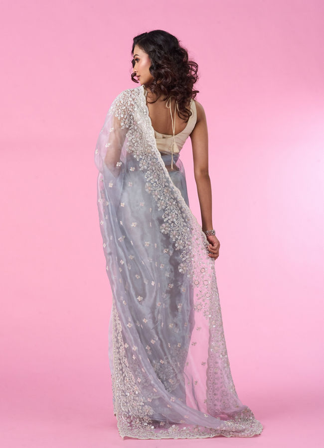 Mohey Women Radiant Light Blue Organza Saree