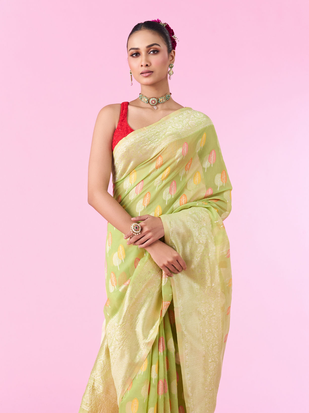 Mohey Women Pista Green Elegance Saree