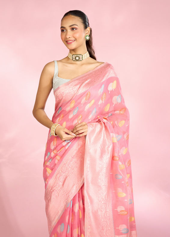Mohey Women Enchanting Pink Elegance Saree