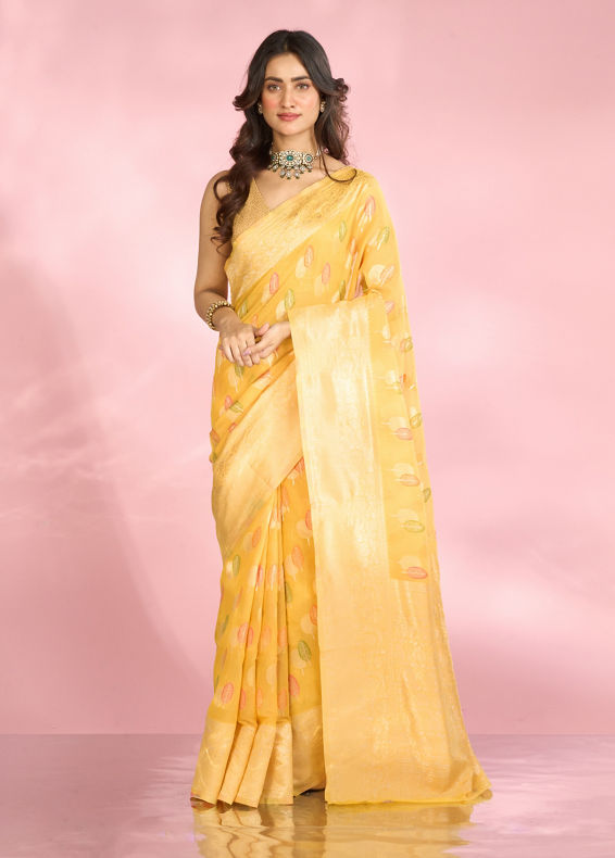 Mohey Women Radiant Yellow Elegance Saree