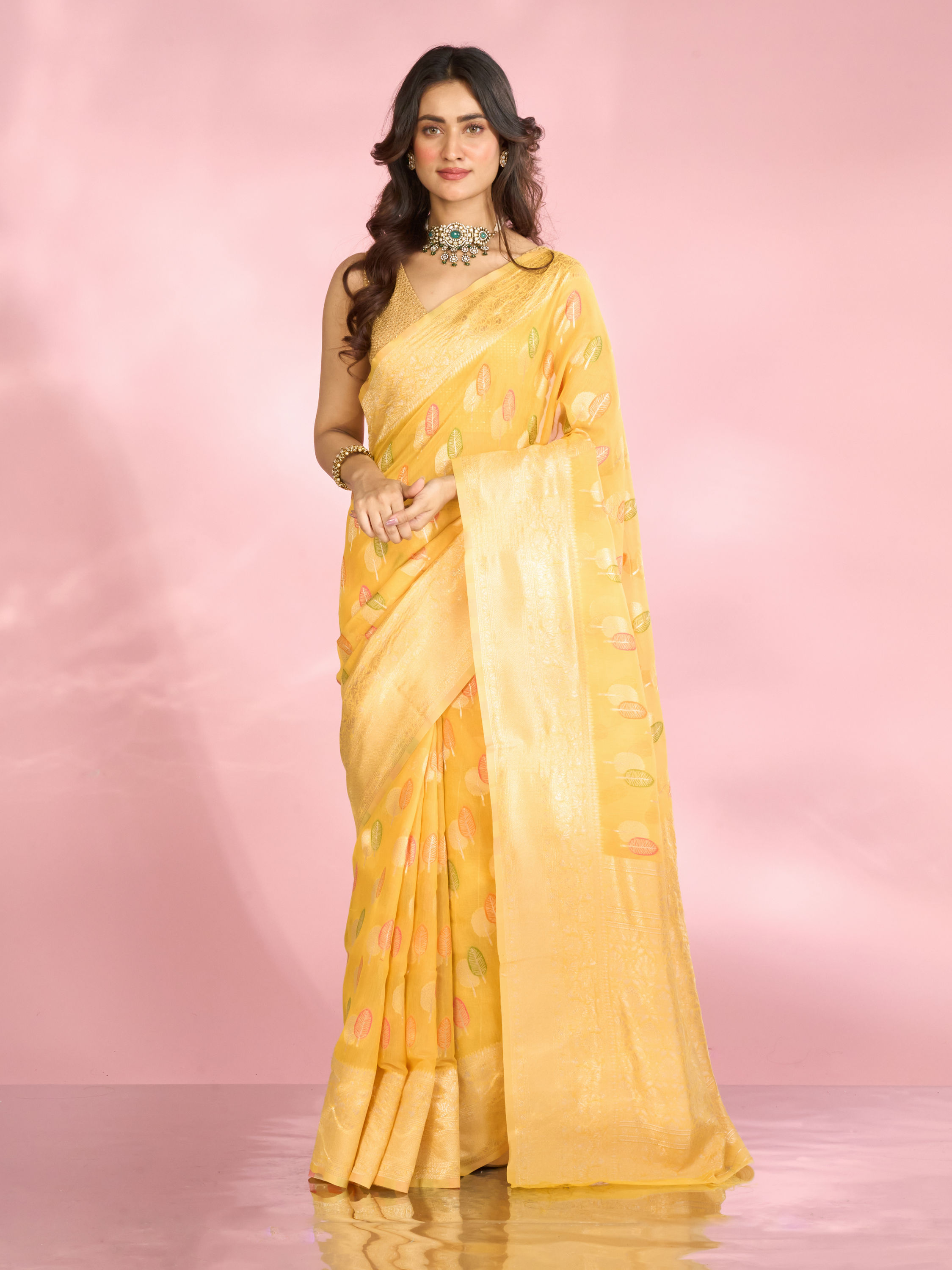 Mohey Women Radiant Yellow Elegance Saree