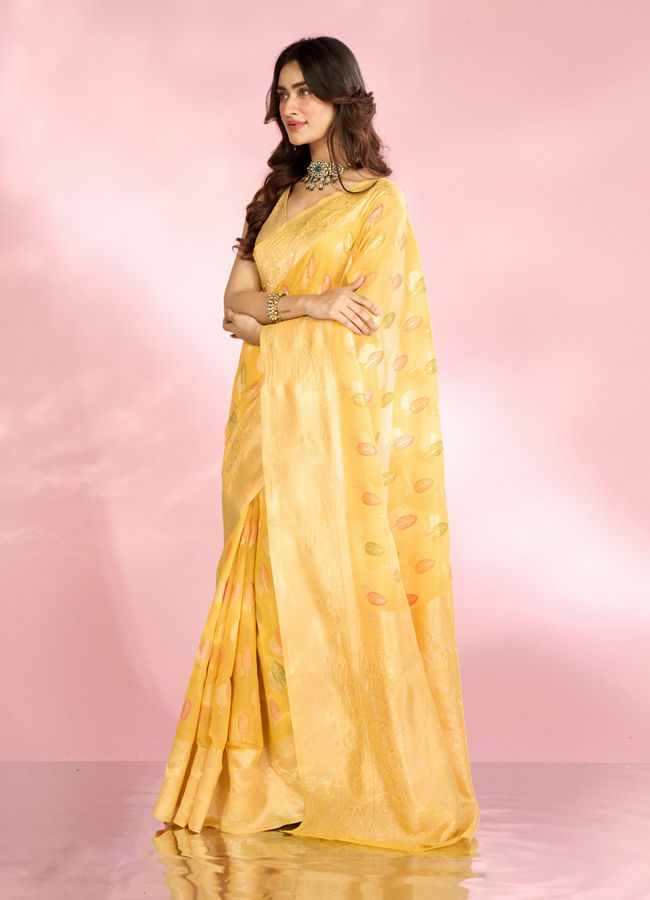 Mohey Women Radiant Yellow Elegance Saree