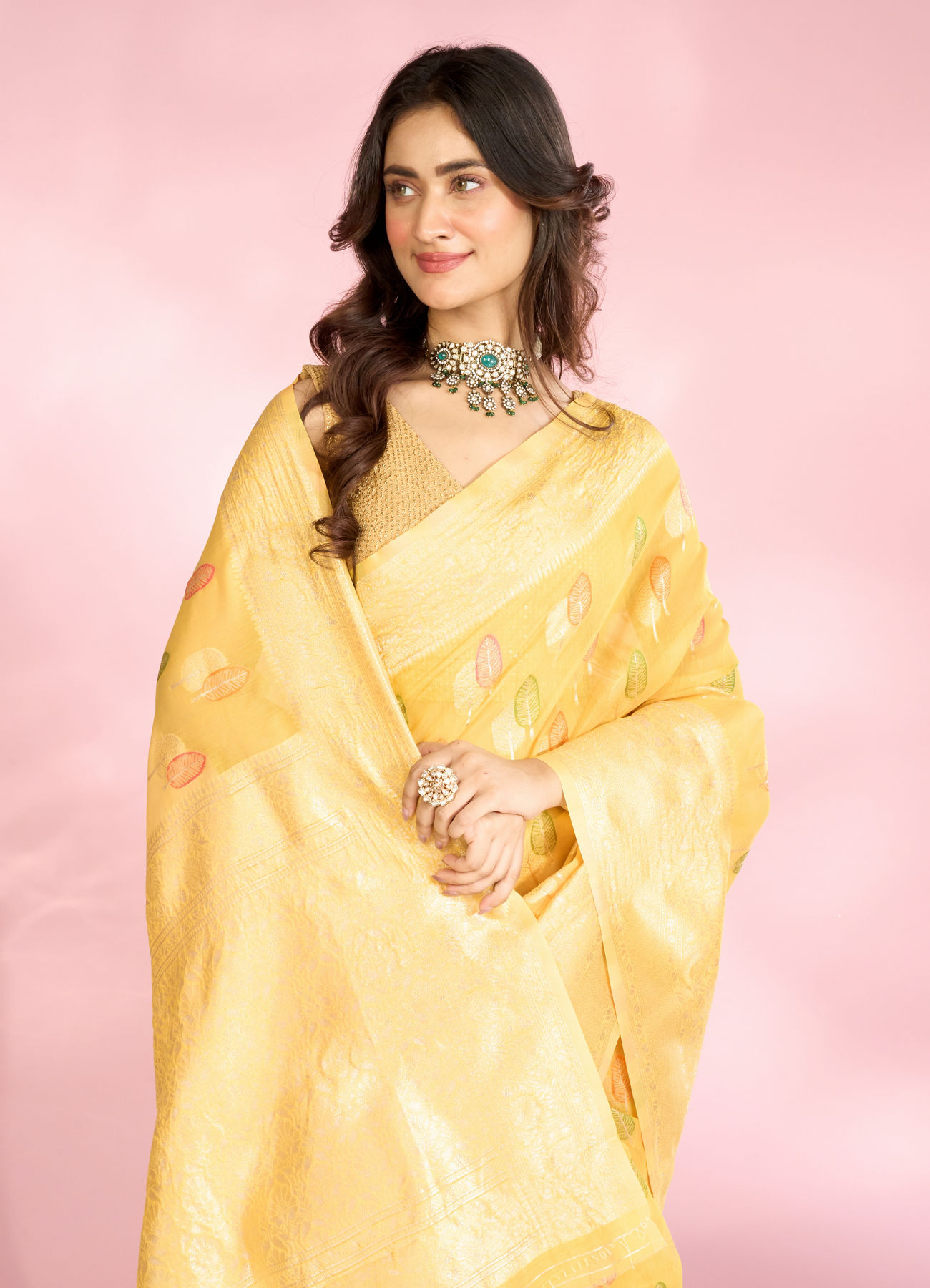 Mohey Women Radiant Yellow Elegance Saree