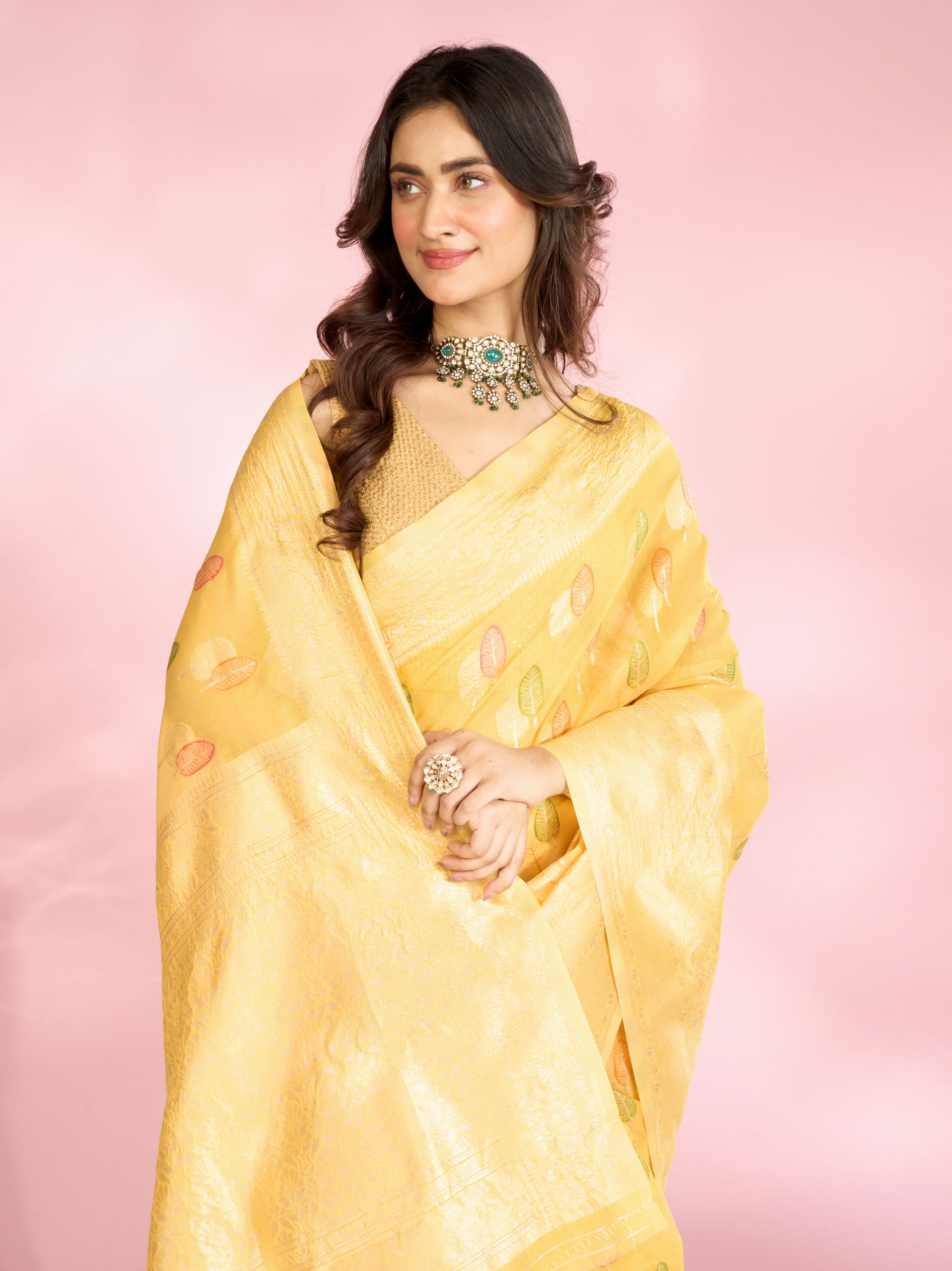Mohey Women Radiant Yellow Elegance Saree