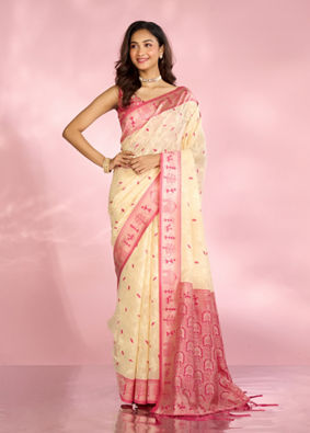 Mohey Women Elegant Rani Pink Saree