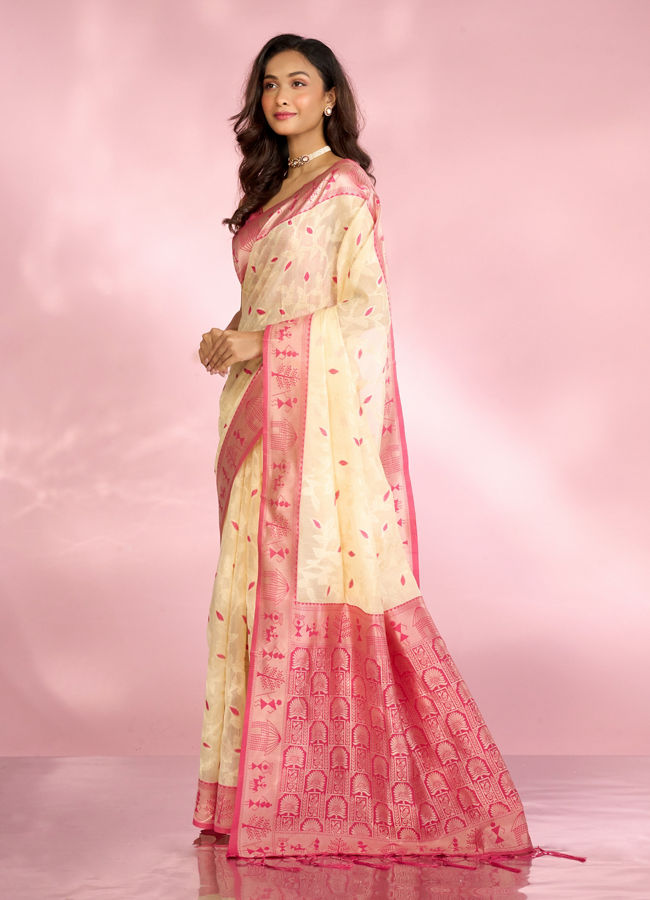Mohey Women Elegant Rani Pink Saree