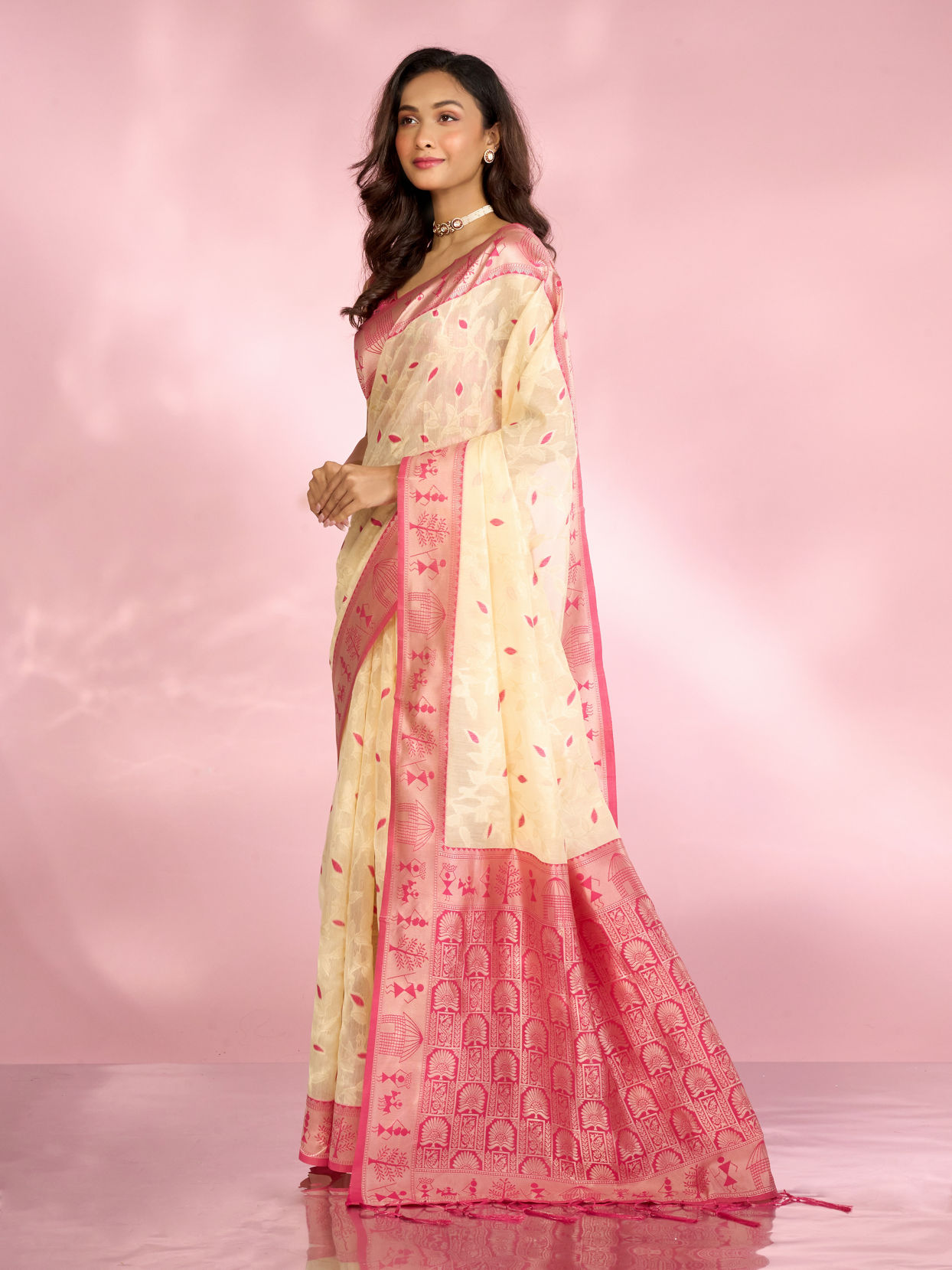 Mohey Women Elegant Rani Pink Saree